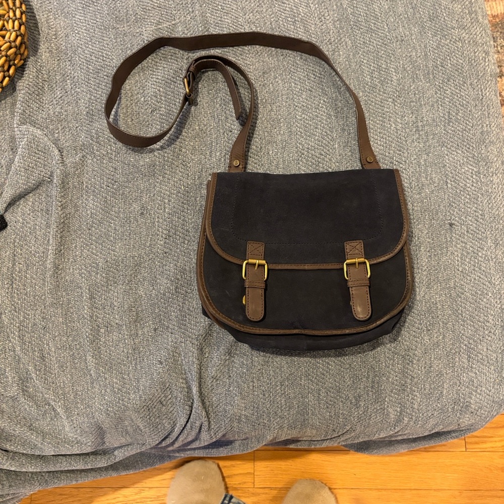 NWOT Boden Navy Suede with Red and Purple interior cross body purse - Picture 3 of 5